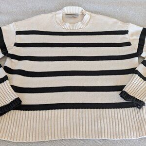 Everlane Cream & Black Striped Cotton Sweater